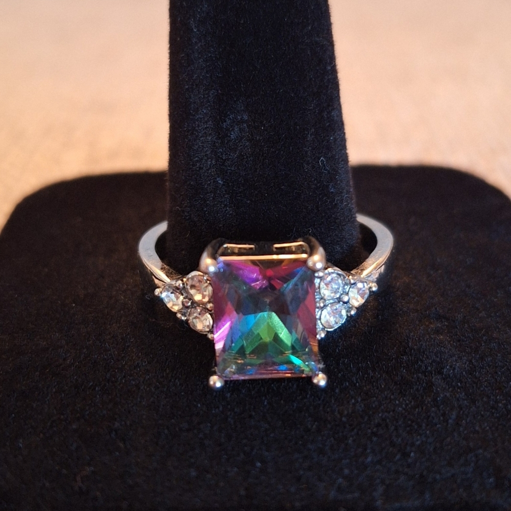 Silver Electroplate Purple Multicolor Gemstone Ring